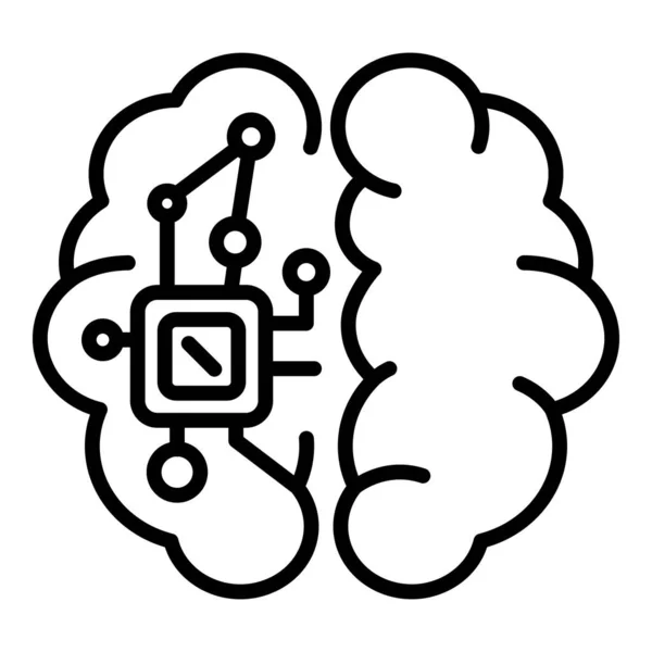 Elektroniczny chip w ikonie mózgu, zarys stylu — Wektor stockowy