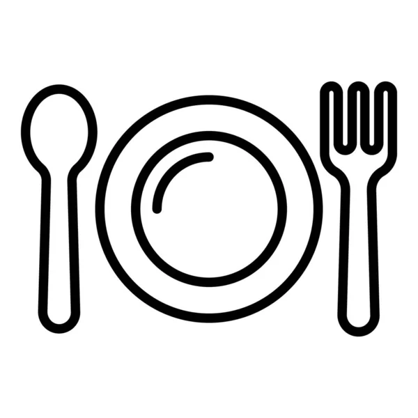 Assiette enfant, fourchette, icône cuillère, style contour — Image vectorielle