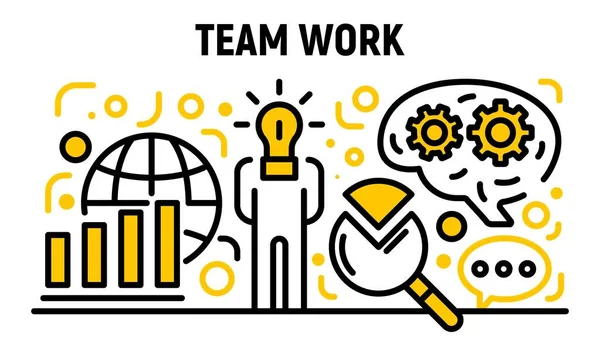 Team work banner, outline style — Stock Vector