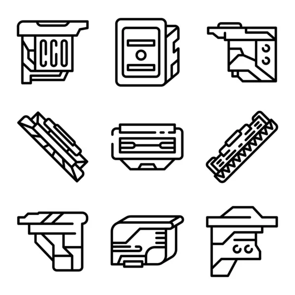 Conjunto de iconos de cartucho, estilo de contorno — Archivo Imágenes Vectoriales