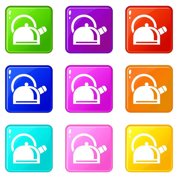 Kitchen teapot icons set 9 color collection — Stock Vector