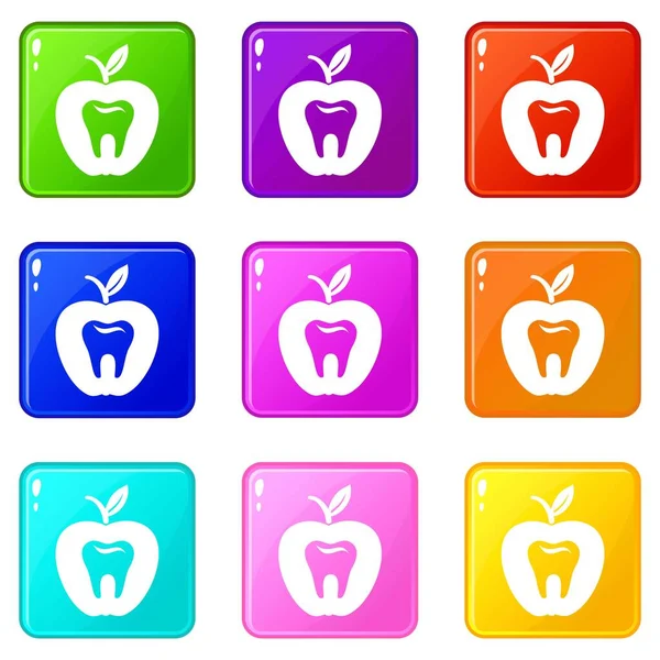 Ikony zębów twardych zestaw 9 kolorów z kolekcji — Wektor stockowy