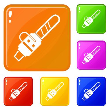 Benzinle çalışan testere simgeleri vektör rengini ayarlar