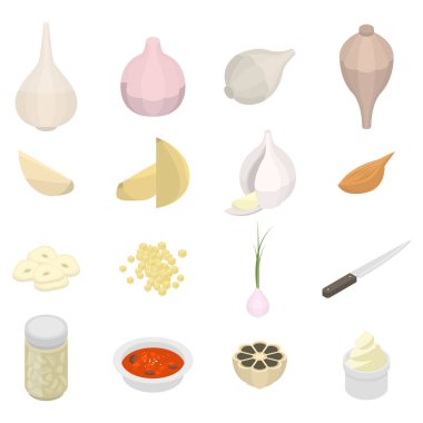 Sarımsak Icons set, izometrik stili