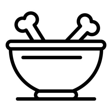 Dog bowl with bones icon, outline style
