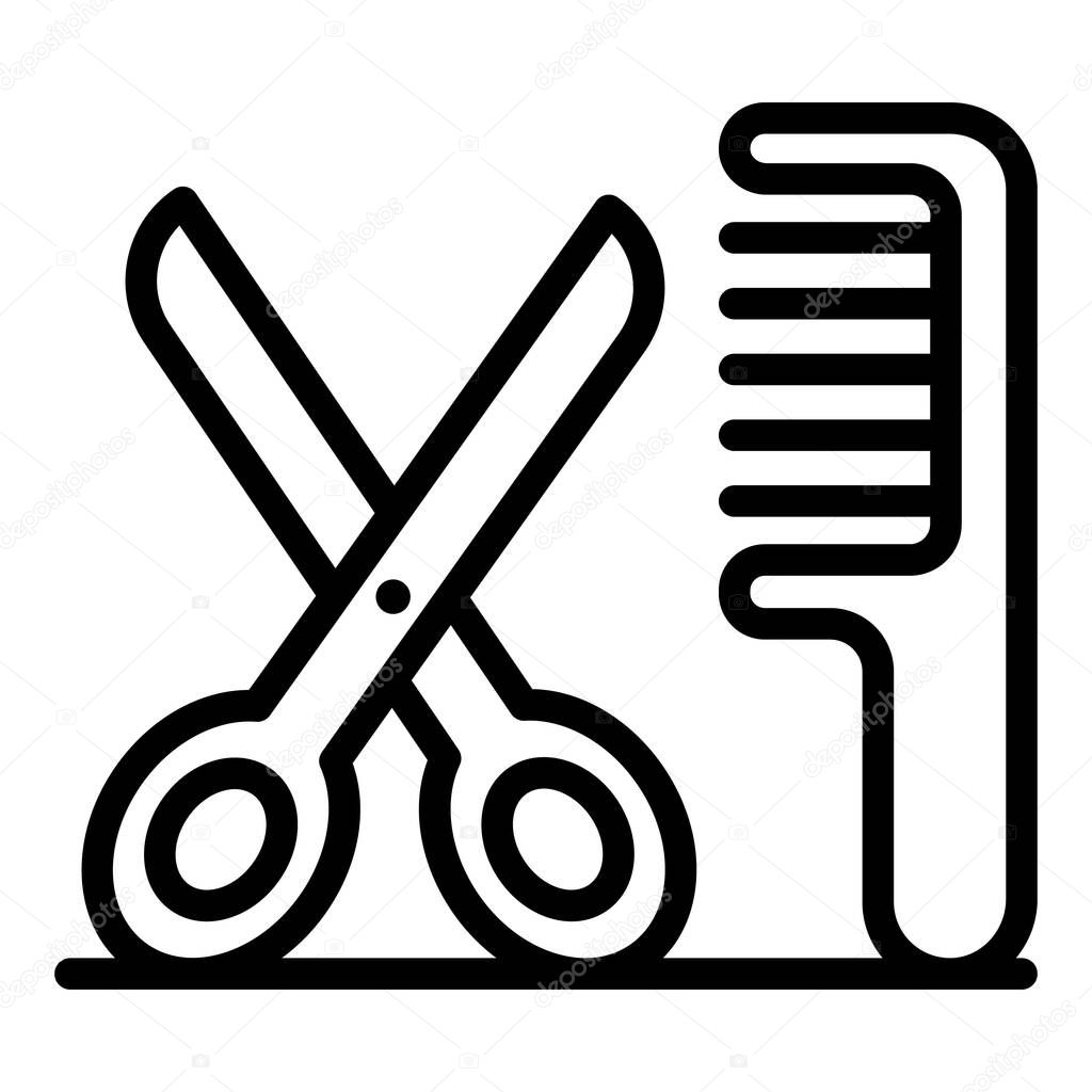 Scissors and comb icon. Outline scissors and comb vector icon for web design isolated on white background