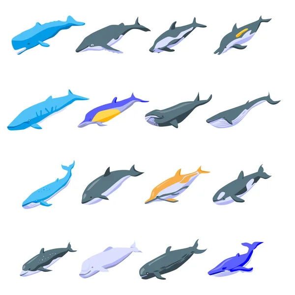 Set icone balena, stile isometrico — Vettoriale Stock