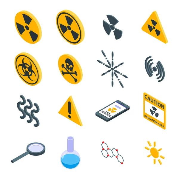 Conjunto de iconos de radiación, estilo isométrico — Vector de stock