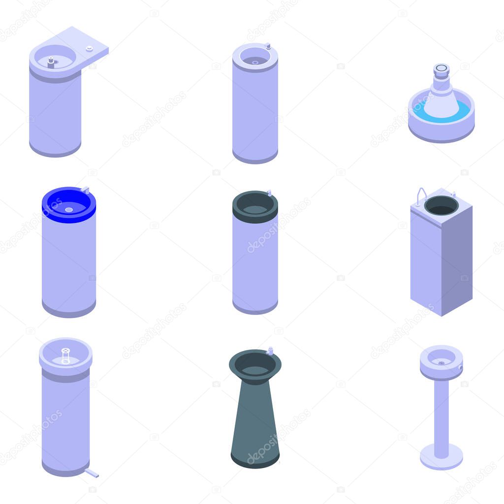 Drinking fountain icons set, isometric style