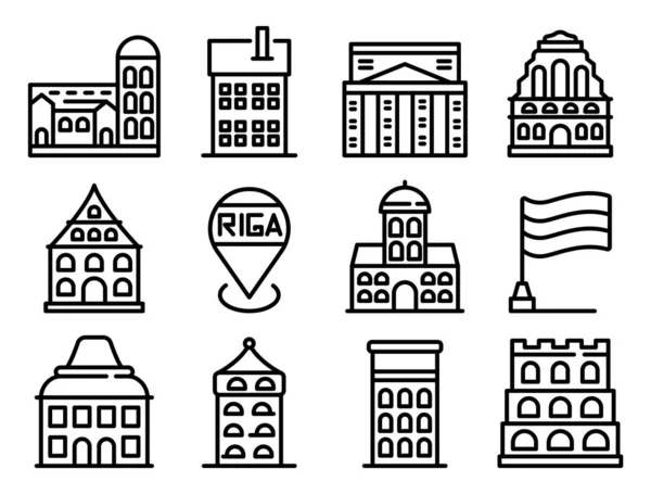 Riga icons set, outline style — Stock Vector