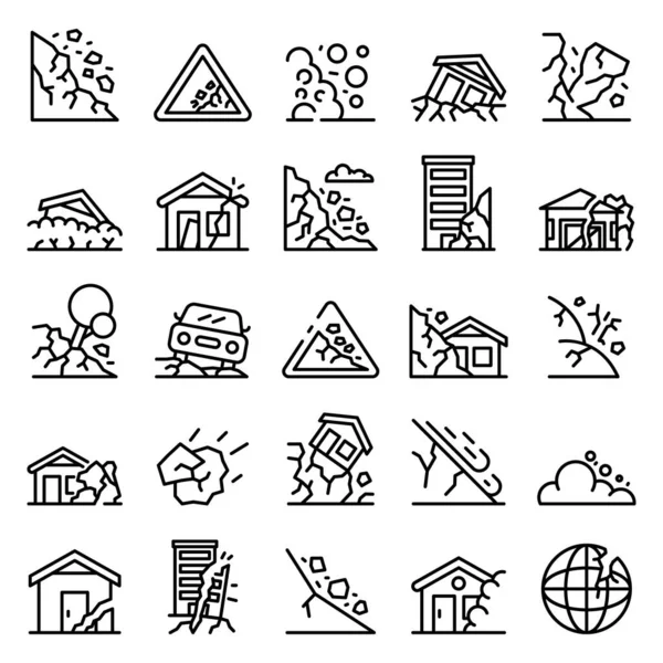 Conjunto de iconos de deslizamiento de tierra, estilo de esquema — Vector de stock