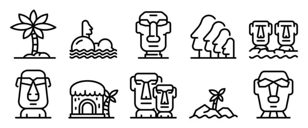 Easter Island icons set, outline style — Stock Vector