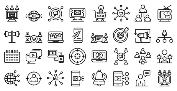 Remarketing iconen set, outline stijl — Stockvector