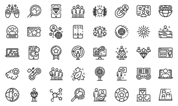 Conjunto de iconos de gamificación, estilo de contorno — Archivo Imágenes Vectoriales