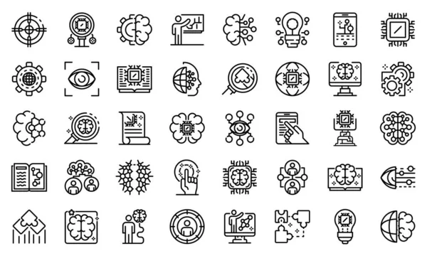 Machine learning icons set, outline style — ストックベクタ
