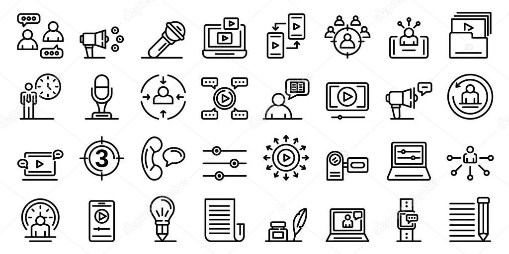 Storyteller icons set, outline style