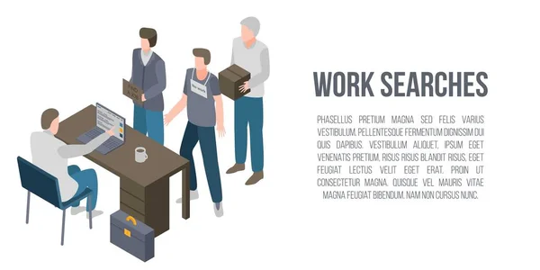 Work searches concept banner, isometric style — Stock Vector