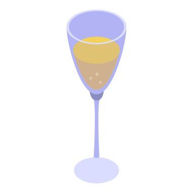 Düğün şampanyası cam ikonu, izometrik tarzda.