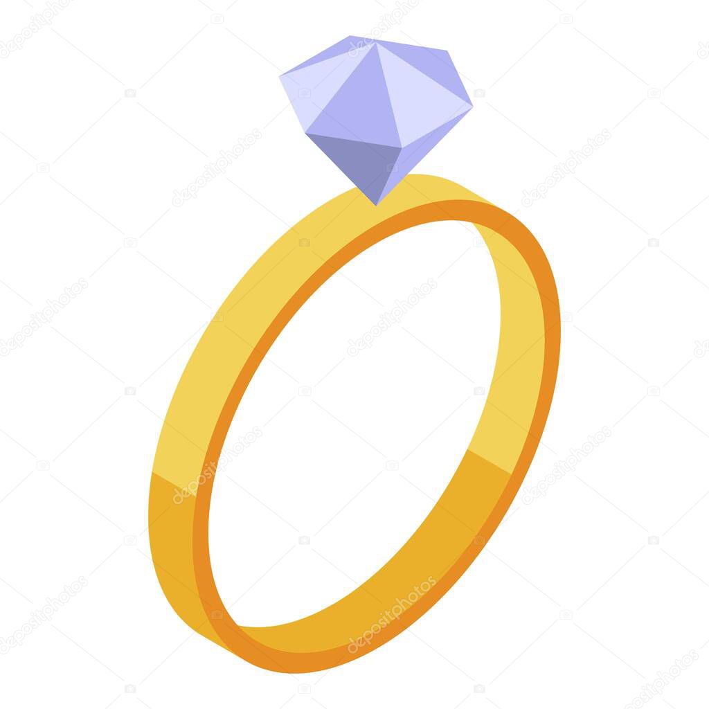 Bride diamond ring icon, isometric style