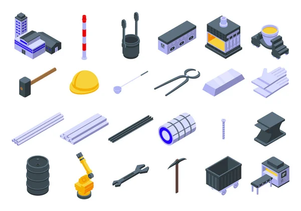 Metallurgie iconen set, isometrische stijl — Stockvector