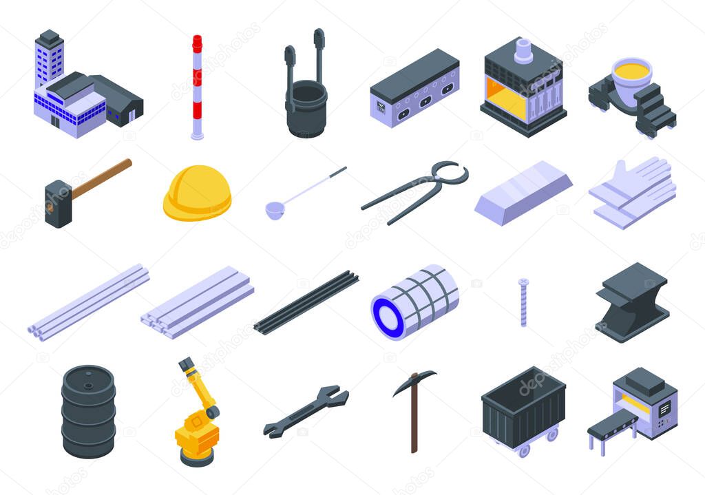 Metallurgy icons set. Isometric set of metallurgy vector icons for web design isolated on white background