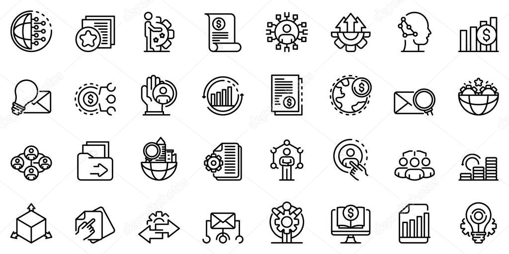 Restructuring icons set, outline style