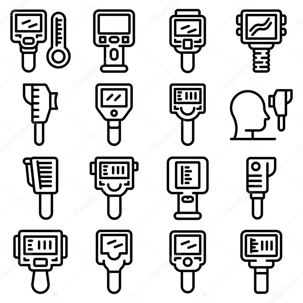 Thermal imager icons set, outline style