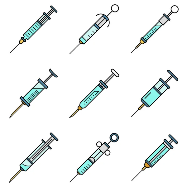 Syringe icon set, outline style — Stock Vector