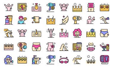 Laser hair removal icons set, outline style