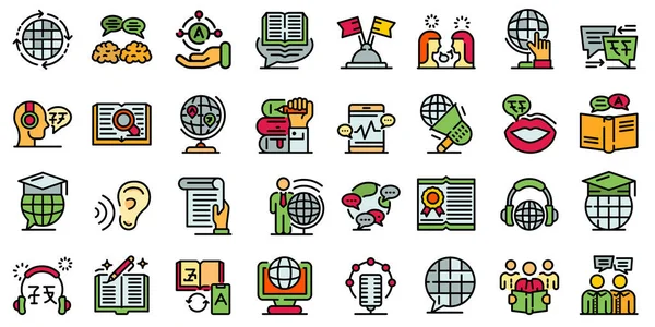 Translator icons set, outline style — Wektor stockowy