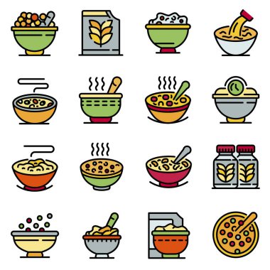 Cereal flakes icons set, outline style