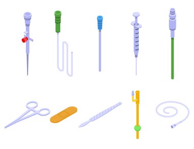 Catheter icons set, isometric style clipart