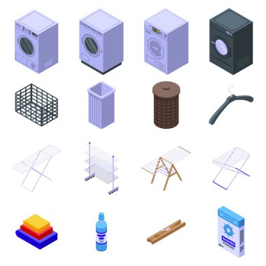 Tumble kurutma simgeleri ayarlandı, izometrik biçim