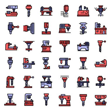 Milling machine icons set, outline style