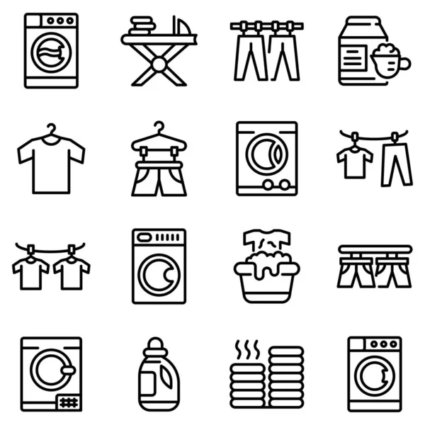 Conjunto de iconos de secadora de ropa, estilo de esquema — Vector de stock