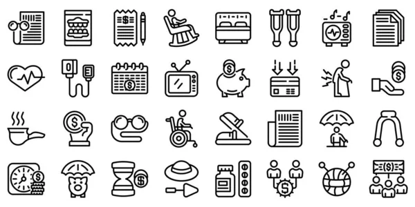 Retirement icons set, outline style — Stock Vector