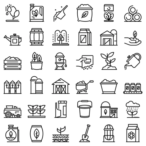 Conjunto de iconos de fertilizante, estilo de esquema — Vector de stock