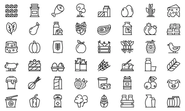 Conjunto de ícones de produtos agrícolas, estilo esboço — Vetor de Stock