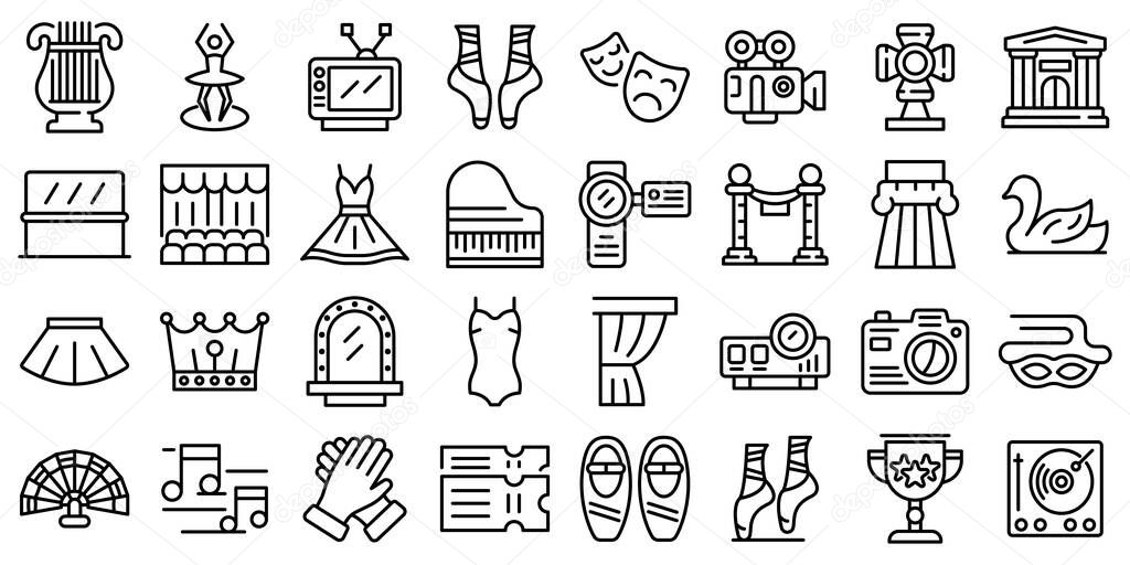 Ballet icons set, outline style