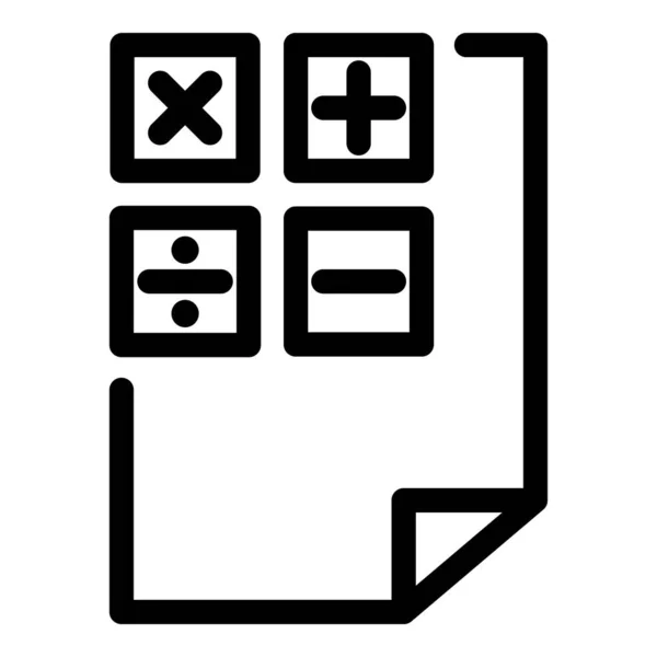 Εικονίδιο χαρτιού υπολογισμού, στυλ περιγράμματος — Διανυσματικό Αρχείο
