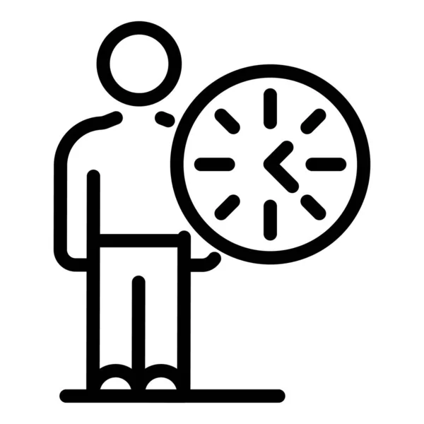 Άνθρωπος και στρογγυλό ρολόι εικονίδιο, περίγραμμα στυλ — Διανυσματικό Αρχείο