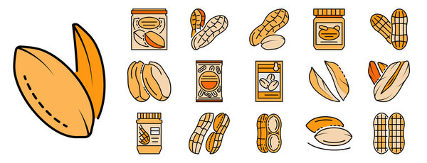 Peanut icon set line color vector