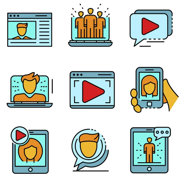 Webinar simgesi ayarlanmış çizgi renk vektörü