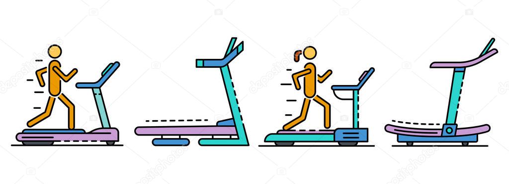 Treadmill icon set line color vector