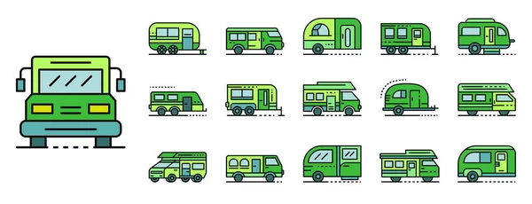 Camperpictogrammen lijn kleur vector — Stockvector