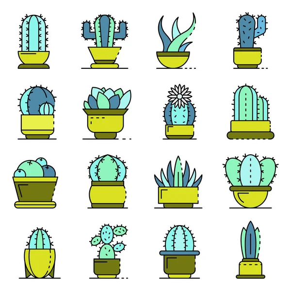 Succulent icons set line color vector — Stock Vector