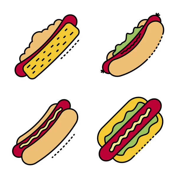 Hot dog ikoner ställa linje färg vektor — Stock vektor