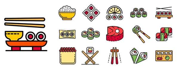 Sushi roll pictogrammen lijn kleur vector — Stockvector