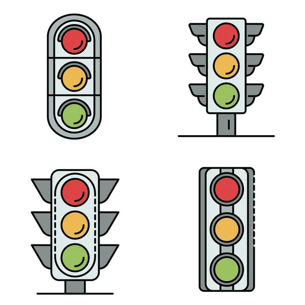 Icônes de feux de circulation définir ligne vecteur de couleur — Image vectorielle