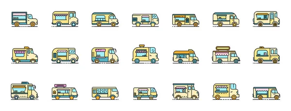 Food truck pictogrammen lijn kleur vector — Stockvector